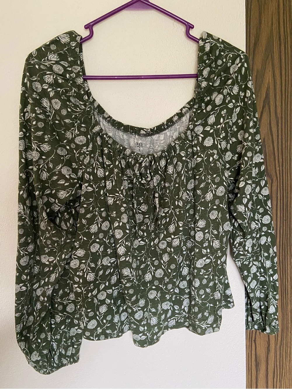 GAP Olive Green Floral Peasant Blouse